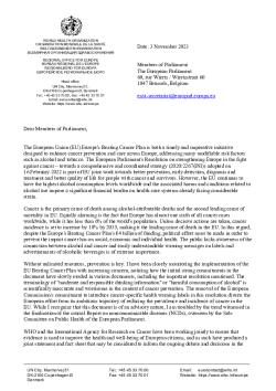 2023-11-03 RD_Letter_Members of Parliament_EU_alcohol and cancer_NCDsReport